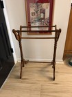 Vintage Wood Floor Quilt Hanger Rack Stand With Gold brass 31 5x22 5 Inches