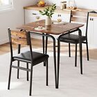 Dining Set Wood Top Table With 2 Upholstered Chairs Small Kitchen Space Saving