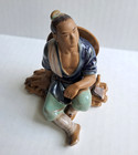2 Vtg Clay Chinese Mudman Woodcutter Figurine Old Young Man Shiwan Tea Axe Wood