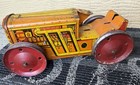 Vtg Rare Marx Toys Friction Wind Up Lithograph Tin Tractor Orange Yellow 8 