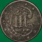 1859 Three Cent Silver Trime Choice Almost Uncirculated Au  Coin  39431