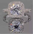 1 50ct Cushion Cut Real Moissanite Halo Engagement Ring 14k White Gold Plated