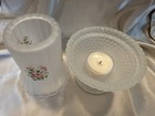 Vintage Satin Frosted White Glass Ribbed Floral Fairy Lamp Light Candle Holder