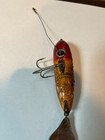 Vintage Wood Heddon Flap-tail Jr  Lure 7110 Glass Eyes Rare Yellow Red Head 9yrh