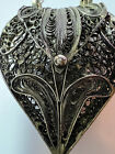Antique Mini Filigree Heart Shape Sterling Silver Purse With Chain Free Shipping