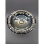 Sheridan Silver Plated Pedestal Compote Dish Floral Embossed Rim Footed Bowl