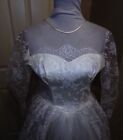 Vintage 50s Candlelight Satin Net   Lace Wedding Dress Gown Full Skirt B34