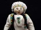 Native American Beaded Leather Doll   Chief Head Dress  3 Braids  Sb-0226 09097