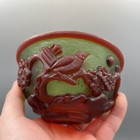 Collection Chinese Antique Old Beijing Glaze Carved Exquisite Flower Bird Bowl