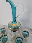 Stunning Venitian Italian Blue 24k Gold Decanter W 5 Wine Glasses No Stopper 