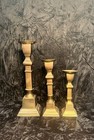 Vintage Solid Brass Graduated Candlestick Holders Set Of 3 Heavy Patina Taper