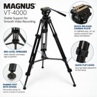 Magnus Vt-4000 Video Tripod With Fluid Head 65mm Ball Mount 8 8lb Load Capacity