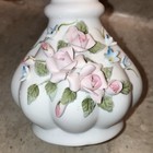 Vintage Lefton Porcelain White Floral Vase With Pink Roses Gold Trim