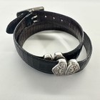 Brighton Reversible Croc Embossed Leather Belt Black Brown Silver Buckle M 32