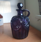 1890s Amethyst Purple Pressed Glass Big Antique Sunburst Cruet Jug With Stopper