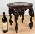 Vintage Anglo-indian Carved Rosewood Elephant Plant Stand Table
