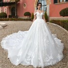 Luxury Wedding Dress Beaded Sweetheart Lace Up Appliques Cathedral Wedding Gown