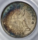 1858 Seated Liberty Silver Half Dime H10c Pcgs Ms 63 Cac Approved Rainbow Toned