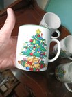 Set Of 4 Vtg Mcm Holiday Hostess Coffee Cups Christmas Tree Teddy Bears Japan
