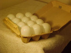 12 Antique  Hand Blown White Milk Glass Nesting Chicken Eggs In An Old Container