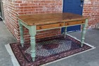 English Antique Pine Desk Table W  2 Drawers   Turned Legs     Rustic Charm