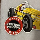 Vintage Wynn s Oil Porcelain Sign Racing Oil Friction Proofing Race Car Gas
