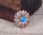 10pc 30 30mm Flower Concho With Blue Turquoise Center Antique Copper Screwback