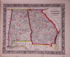 Rare Antique 1861 Map   Georgia   Alabama By S a  Mitchell 12x15 - Hand Tinted