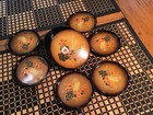 6 Vintage Otagiri Omc Gold Tone Coasters With Holder Box Lacquerware Mcm Japan