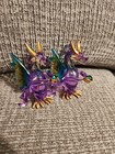 Set Of 2 Blown Glass Fantasy Dragon Figurines  Purple  Green  Gold