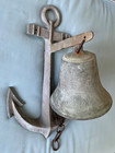 Vintage Large Cast Iron Anchor W  Bell Wall Hanging Nautical Outdoor