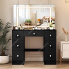 Black 7 Drawers Vanity Table Set Makeup Dressing Table Desk W  Large Led Mirror