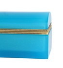 Antique French Opaline Glass Blue Brass Trinket Casket Box