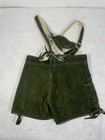 Vtg Lederhosen Childrens Shorts Suspenders Green Suede  Leather Euc