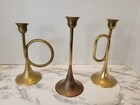 Vintage Silvestri Solid Brass Candle Holder Set Of 3 W  Holiday Horns Hong Kong