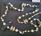 Authentic Chanel Pearl Long Station Necklace-gold Metal- Cc Logos Box Tag 2022