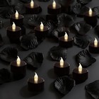 500pcs Rose Petals With 12 Led Tea Black Candles white Light  black Petals