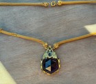 Antique Art Nouveau Amethyst Brass Czech Glass Necklace 