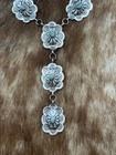 Navajo Handmade Sterling Silver Stamped Concho Turquoise Lariat Necklace Set 20   