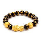 Fengshui Blk Obsidian Alloy Wealth Golden Pixiu Bracelet Buddha  Inspire Positiv