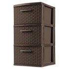 3 Drawer Wide Weave Tower Espresso White Storage Cabinet Organizer Dresser Box