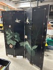 Antique Coromandel Oriental Asian Four Panel Screen Blue Room Divider W Crane