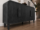 59   Farmhouse Curved Antique Black Sideboard Buffet Cabinet With 4 Fluted Doors