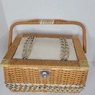 Vintage Sewing Box Basket Wicker Boho Chains Square Japan 1960s Organizer 