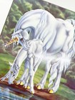 Vtg Sue Dawe Unicorn Wall Art 1980s Mother Child Fantasy Print Mounted Hanging