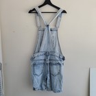 Boohoo Man Denim Shortalls Short Overalls 30 Acid Wash Blue Distressed Unisex