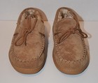 Lamo Men   s Size 8 P102m Chestnut Suede Moccasin Slippers Faux Fur Lined