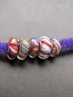 5  Red White Blue Big Hole European Glass Beads Silver Core Handmade  1026