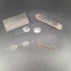 3 Antique 1800s Wire Rim Eyeglasses Frames Spectacles Civil War W  Case Read