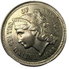 1865 3 Cent Nickel 3cn- Unc Details Ddo Variety Double Die Obv  Us Type Coin